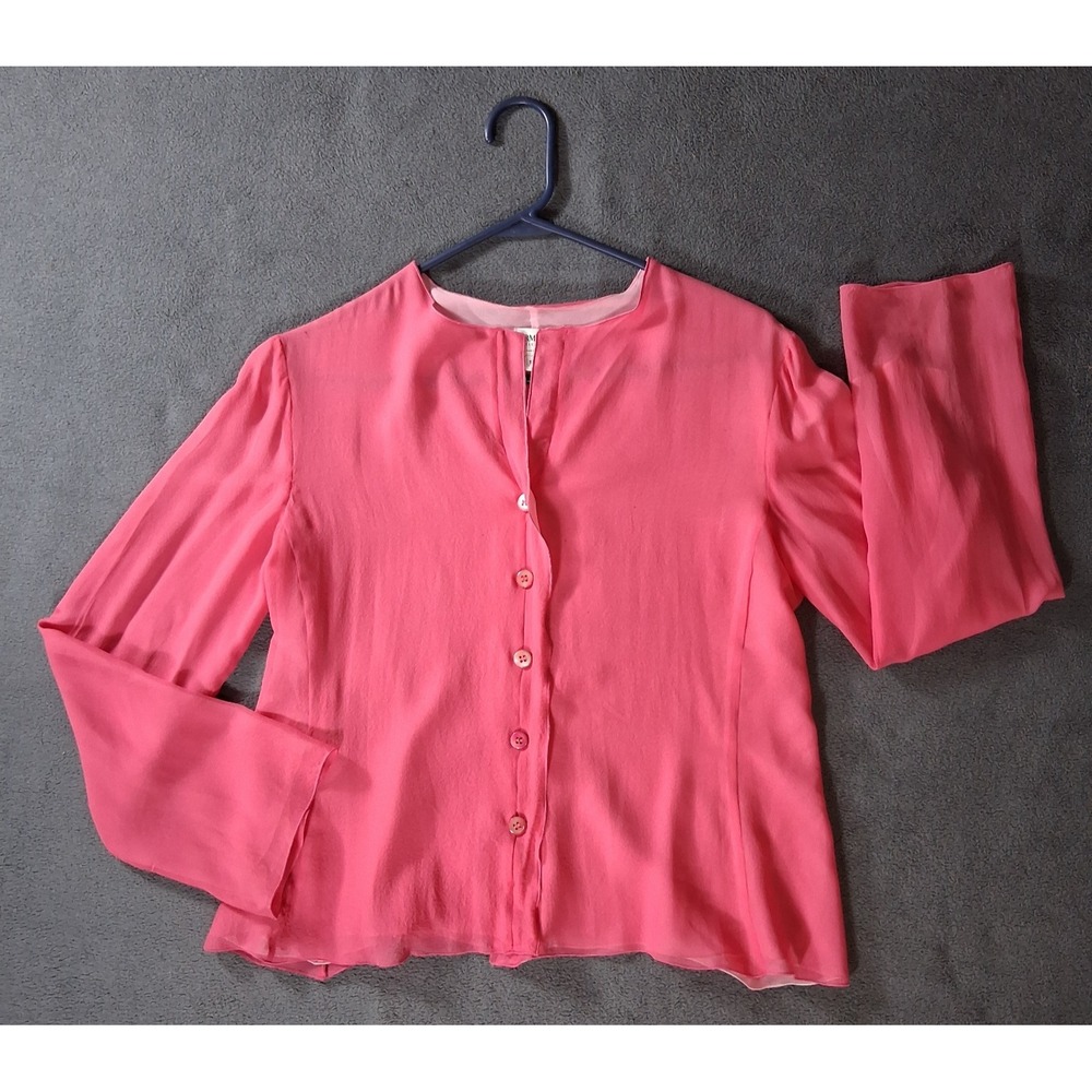 Armani Collezioni Y2k Women's 100% Silk Blouse Pink Sz 10 Mother of Pearl Top
